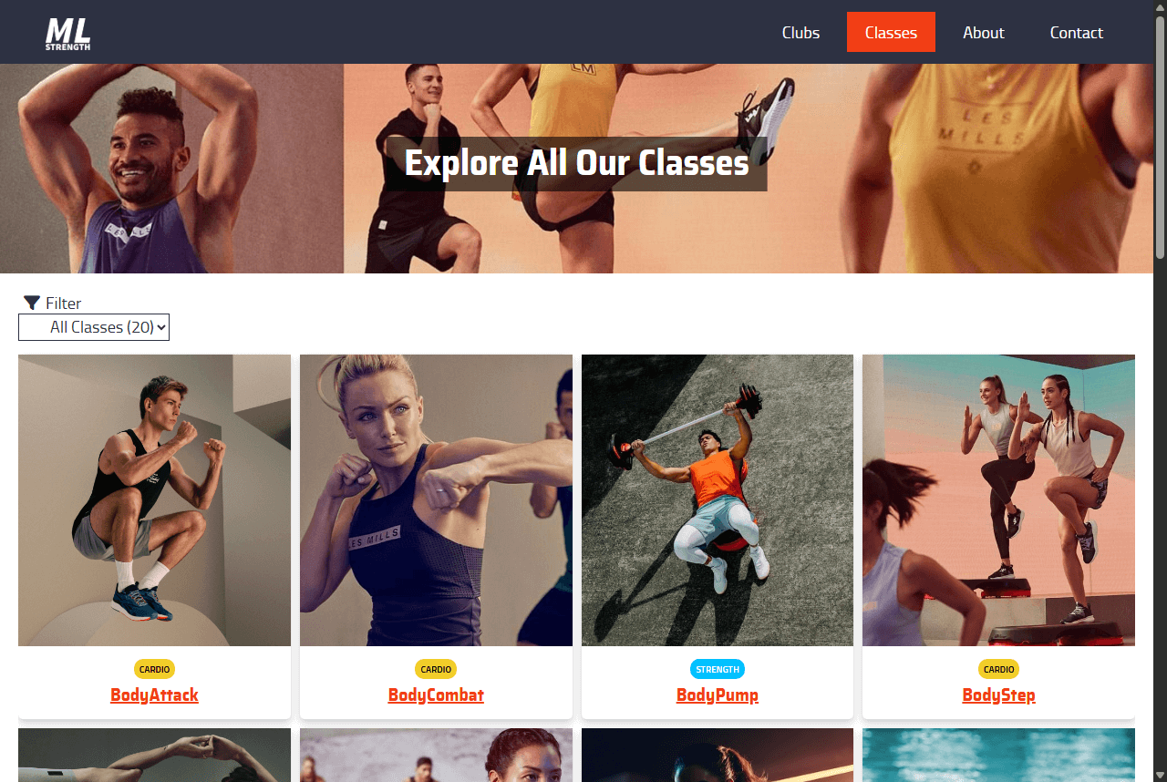 ML Strength - Class list page with filter