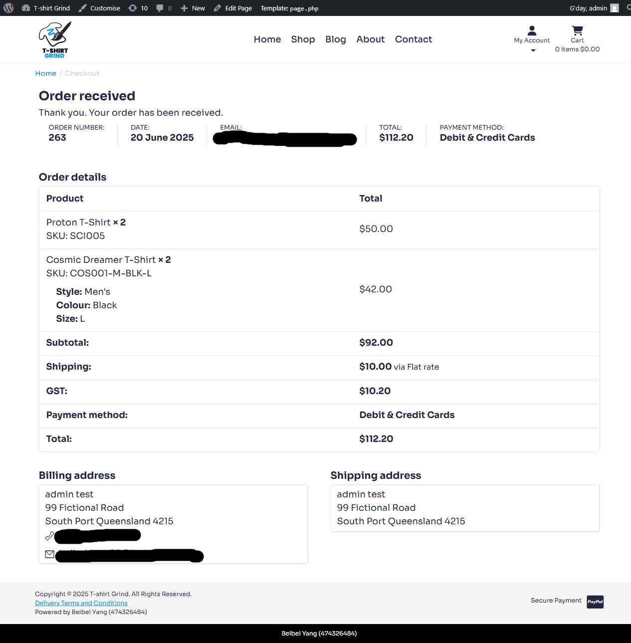 T-Shirt Grind - Checkout order received page